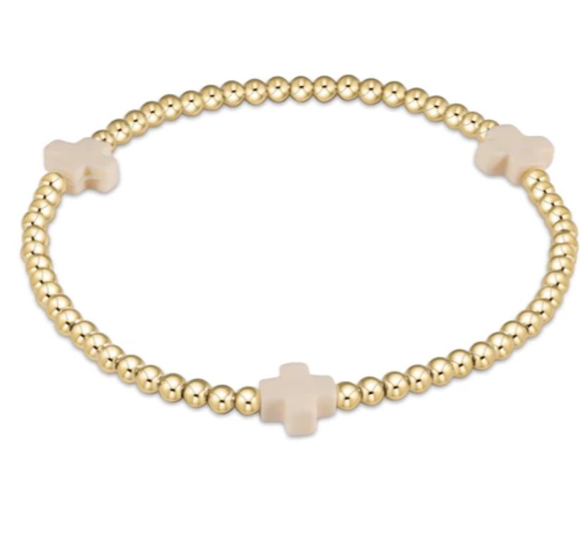 EN Signature Cross Gold Pattern 3 mm Bead Bracelet Off White