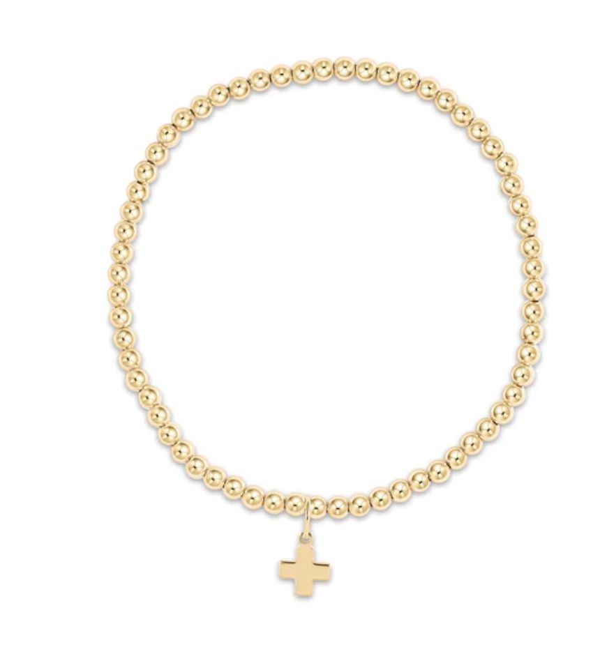 EGirl Classic Gold 3mm Bead Bracelet- Signature Cross Gold Charm
