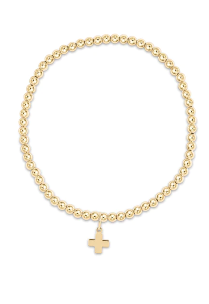 Classic Gold 3mm Bead Bracelet- Signature Cross Gold Charm
