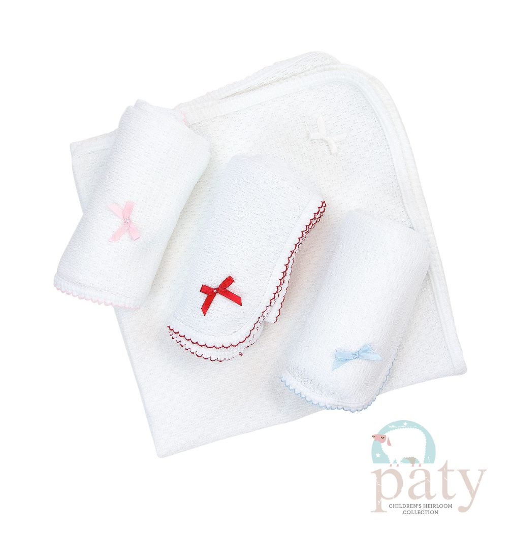 Paty White/Blue Receiving Blanket