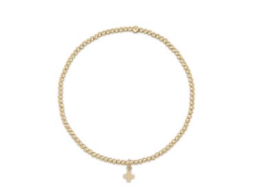 Classic Gold 2mm Bead Bracelet- Signature Cross Small Gold Charm