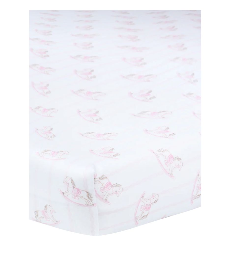 Pink Rocking Horse Crib Sheet