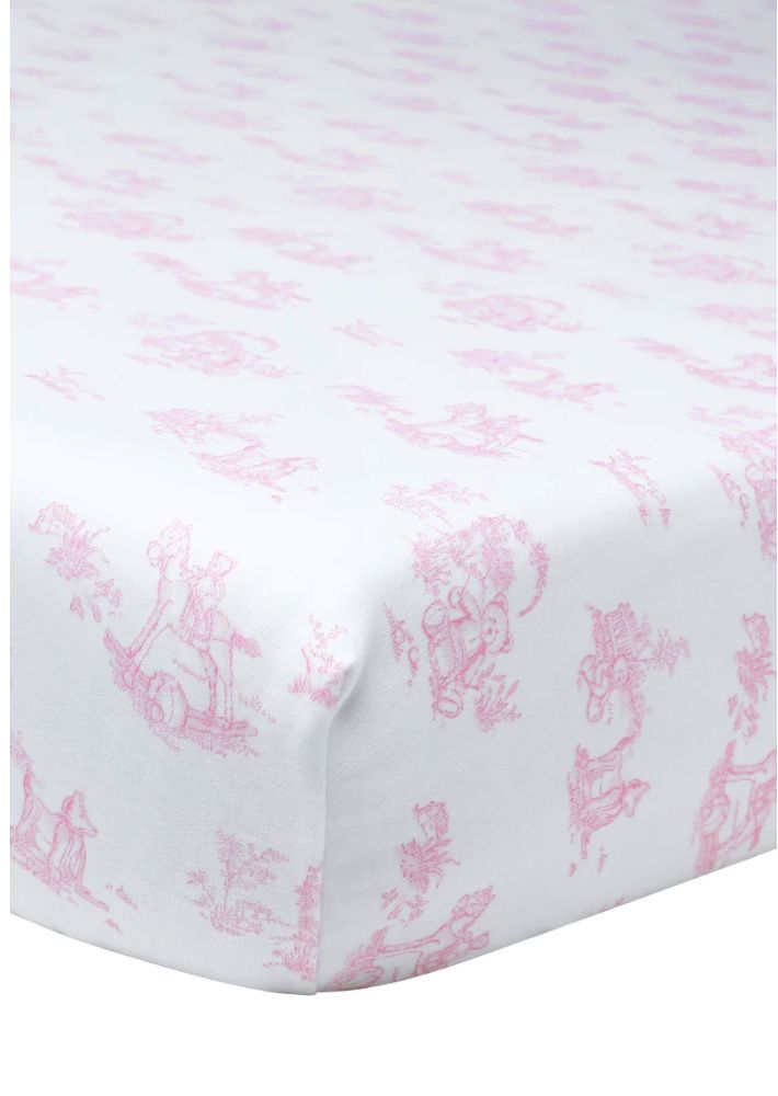 Pink Toile Baby Crib Sheets- Pink