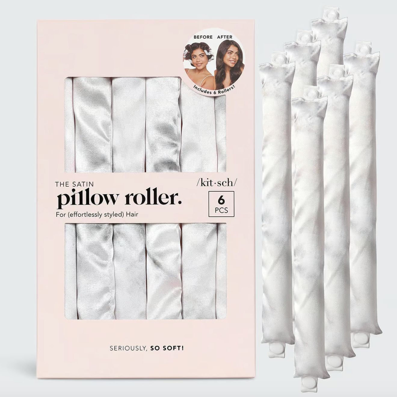 Kitsch Satin Heatless Pillow Rollers 6pc- Soft Marble