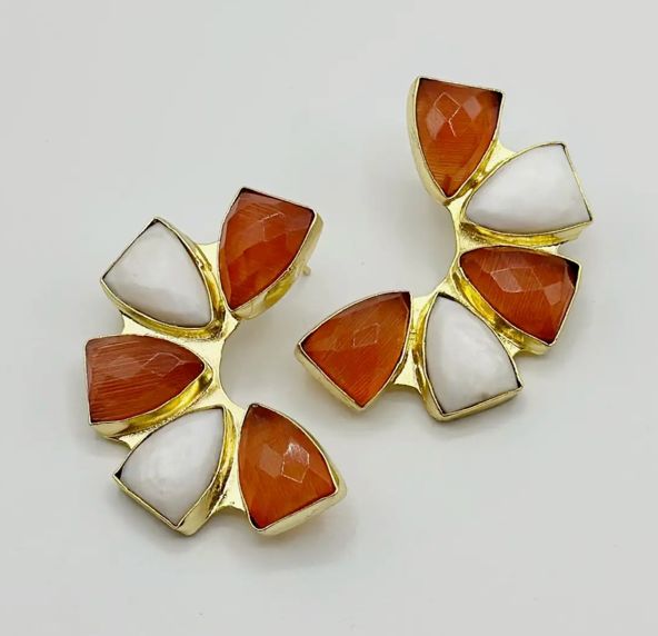 MKK Orange and White Jeweled Statement Earrings