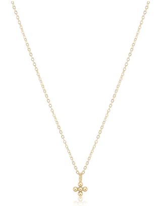 E Newton 16&quot; Necklace Gold - Classic Beaded Signature Cross Small Gold Charm
