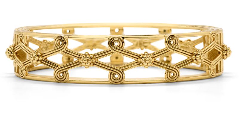 Monique Lattice Hinged Bangle- Gold