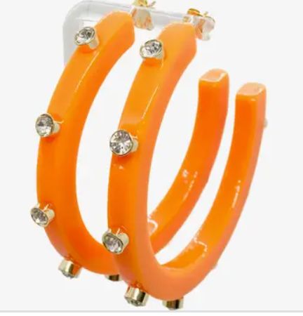 Bejeweled Hoops- 2&quot; Tennessee Orange with Clear Stones