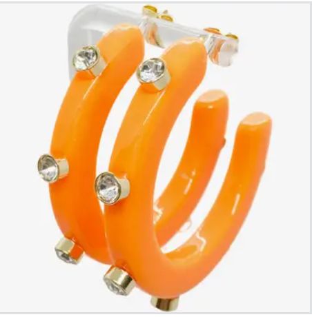 SSD Bejeweled Hoops- 1 1/4&quot; Tennessee Orange with Clear Stones