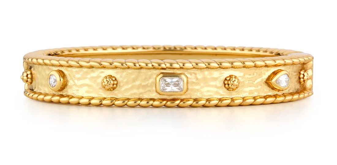 Berry Gem Hinged Bangle- Clear Cubic Zirconia- Gold