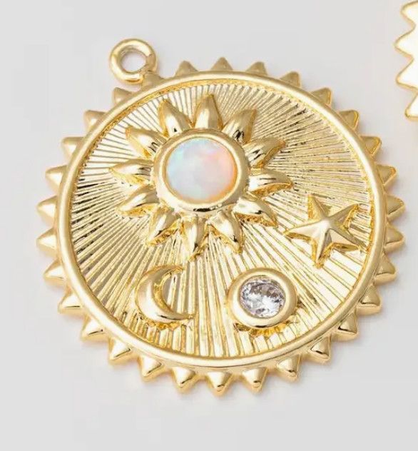Opal and Moon Coin Charm