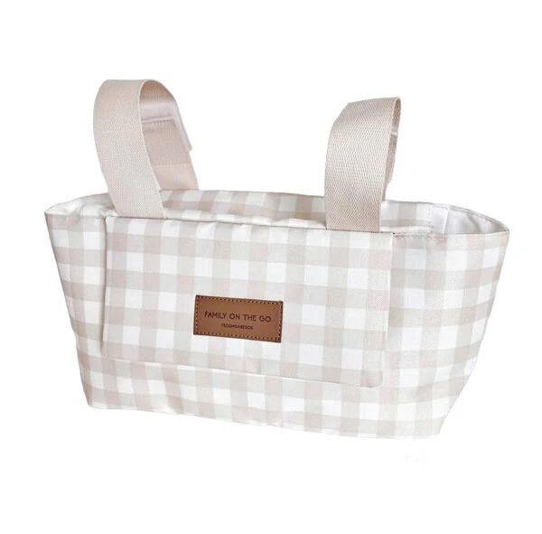 Stroller Organizer- White and Beige Gingham