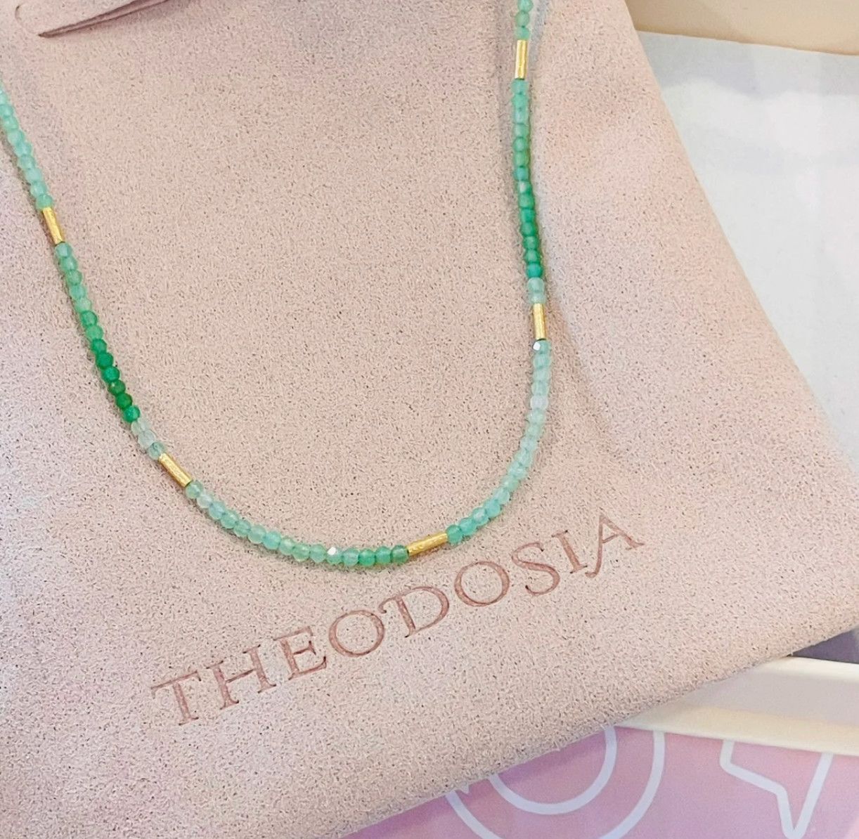 Delicate Five gold bar necklace-chrysoprase