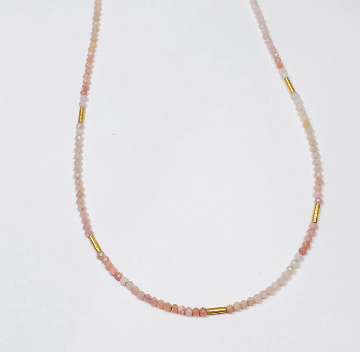 Delicate Five Bar Necklace- Pink Opal
