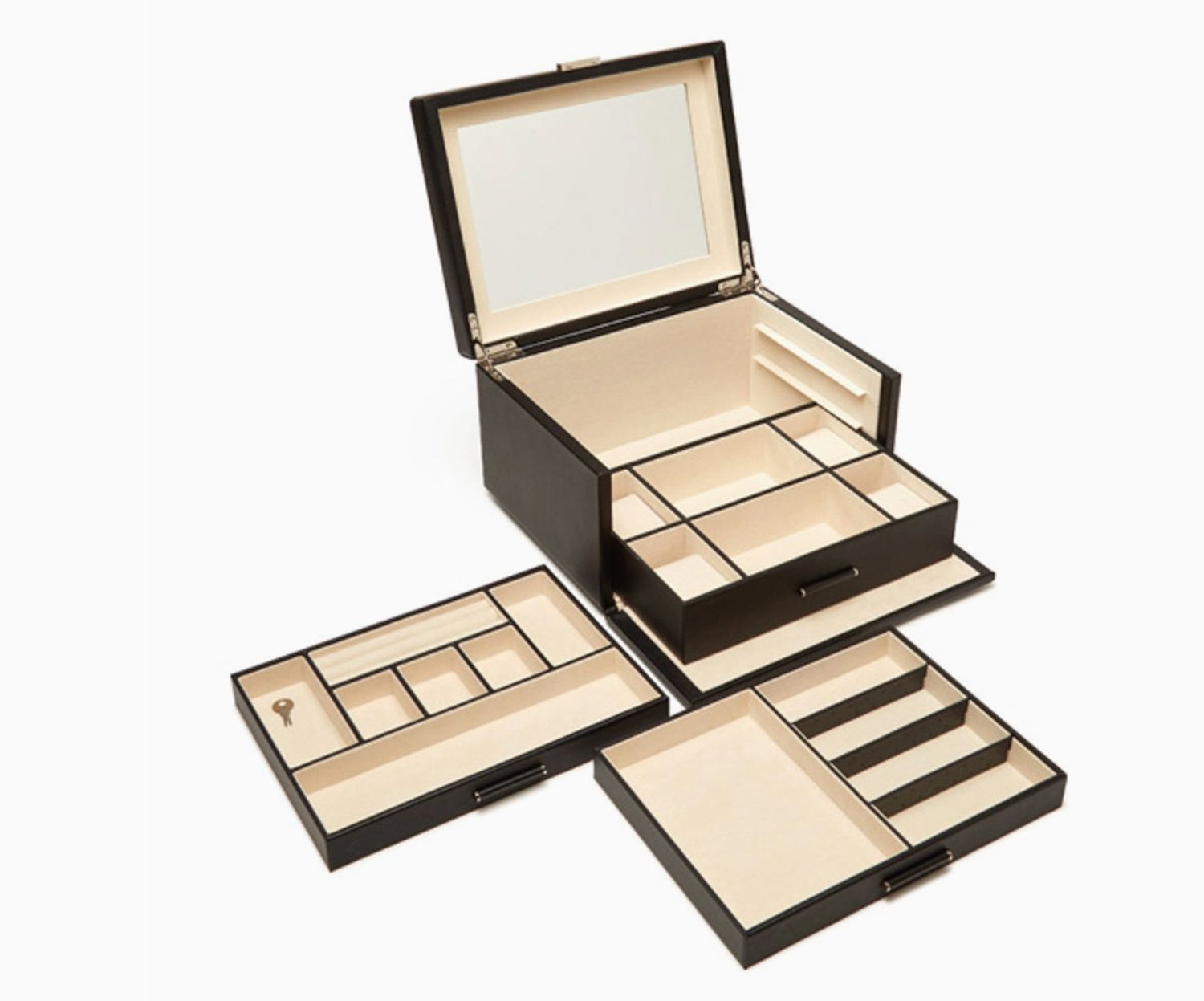 Riley 3 Tray Jewelry Box- Black