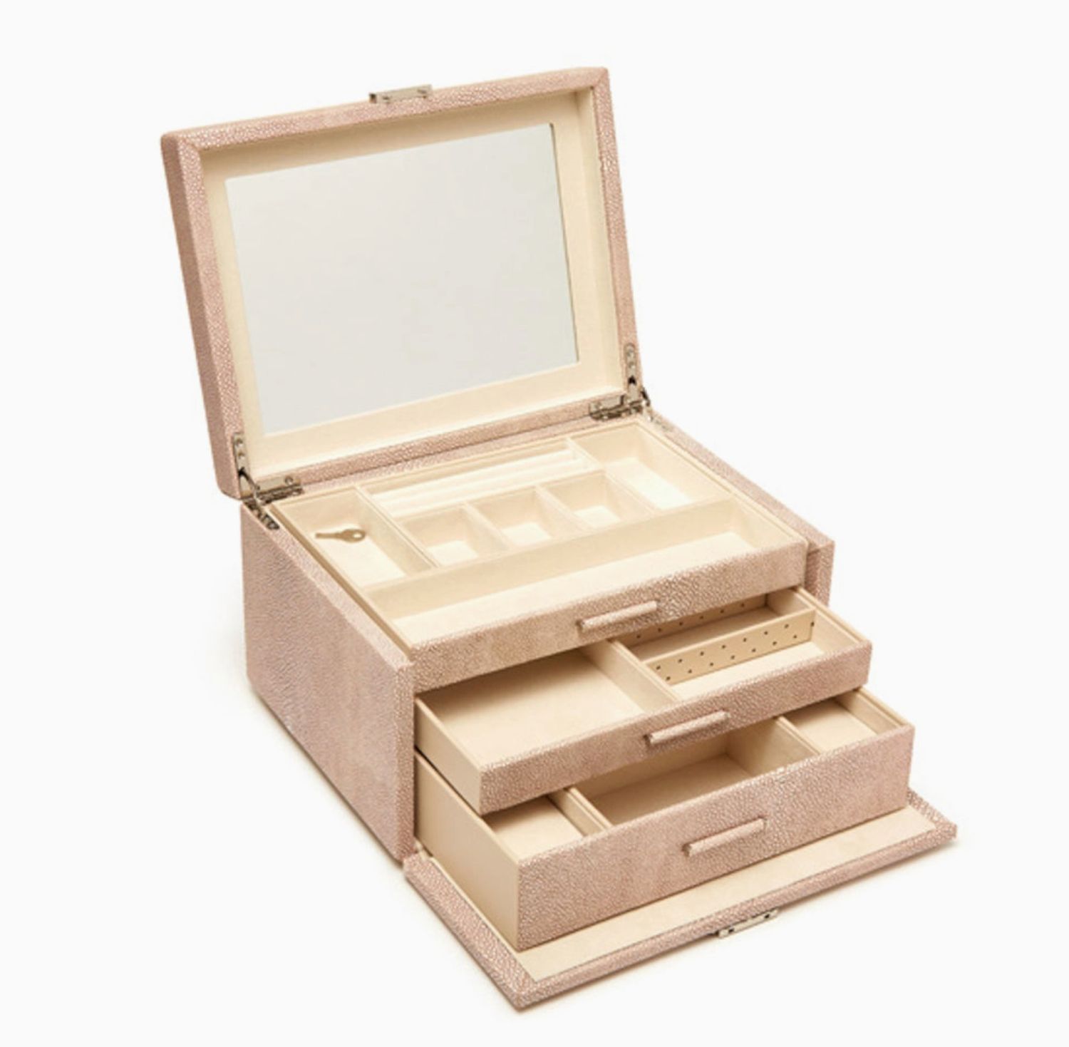 Aiden 3 Tray Jewelry Box- Light Brown