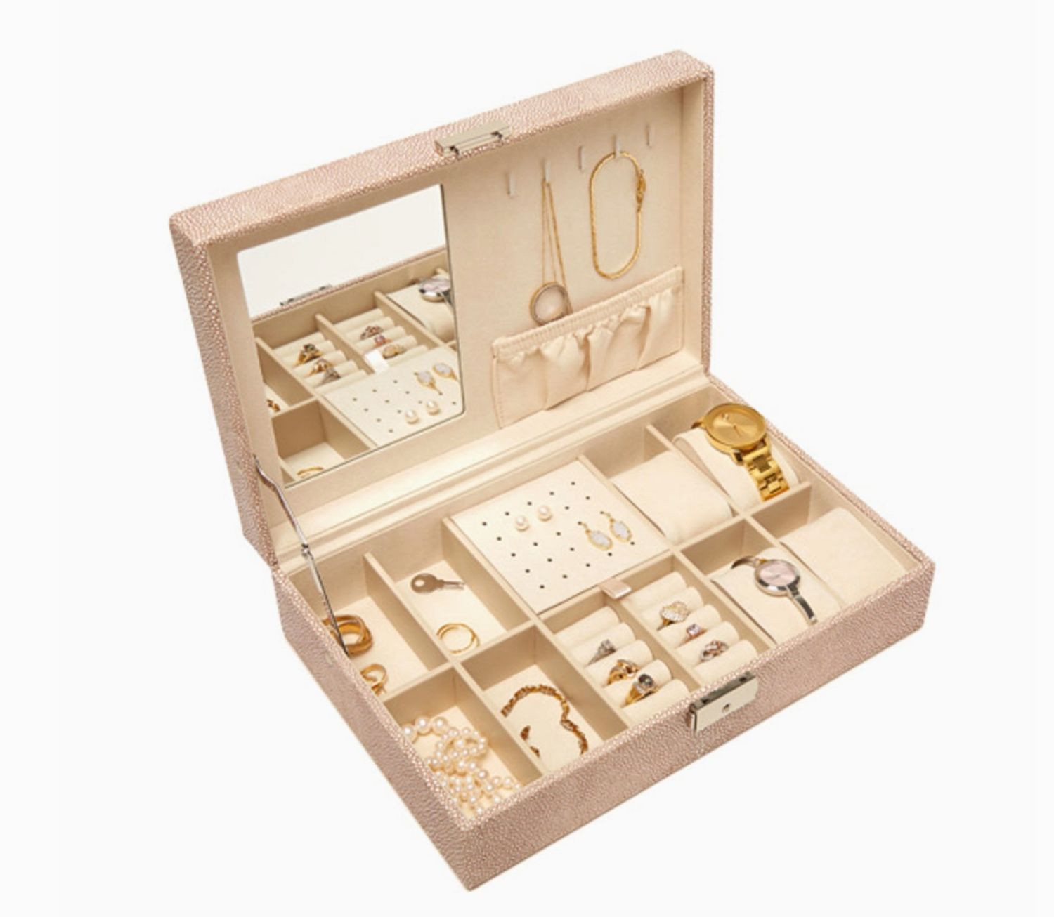 Aiden Single Hinged Jewelry Box- Light Brown