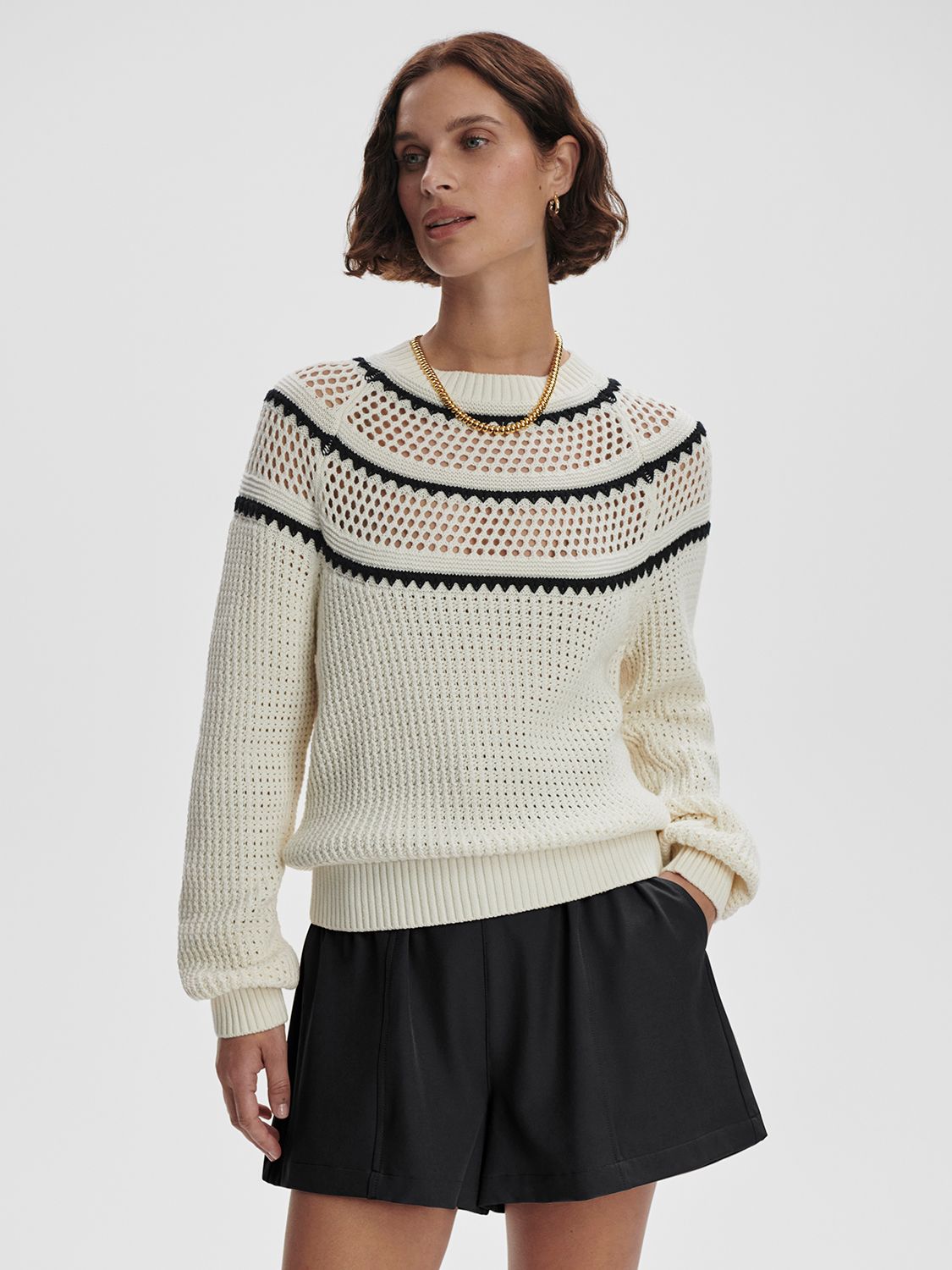 Padbury Pointelle Knit Sweater- Egret