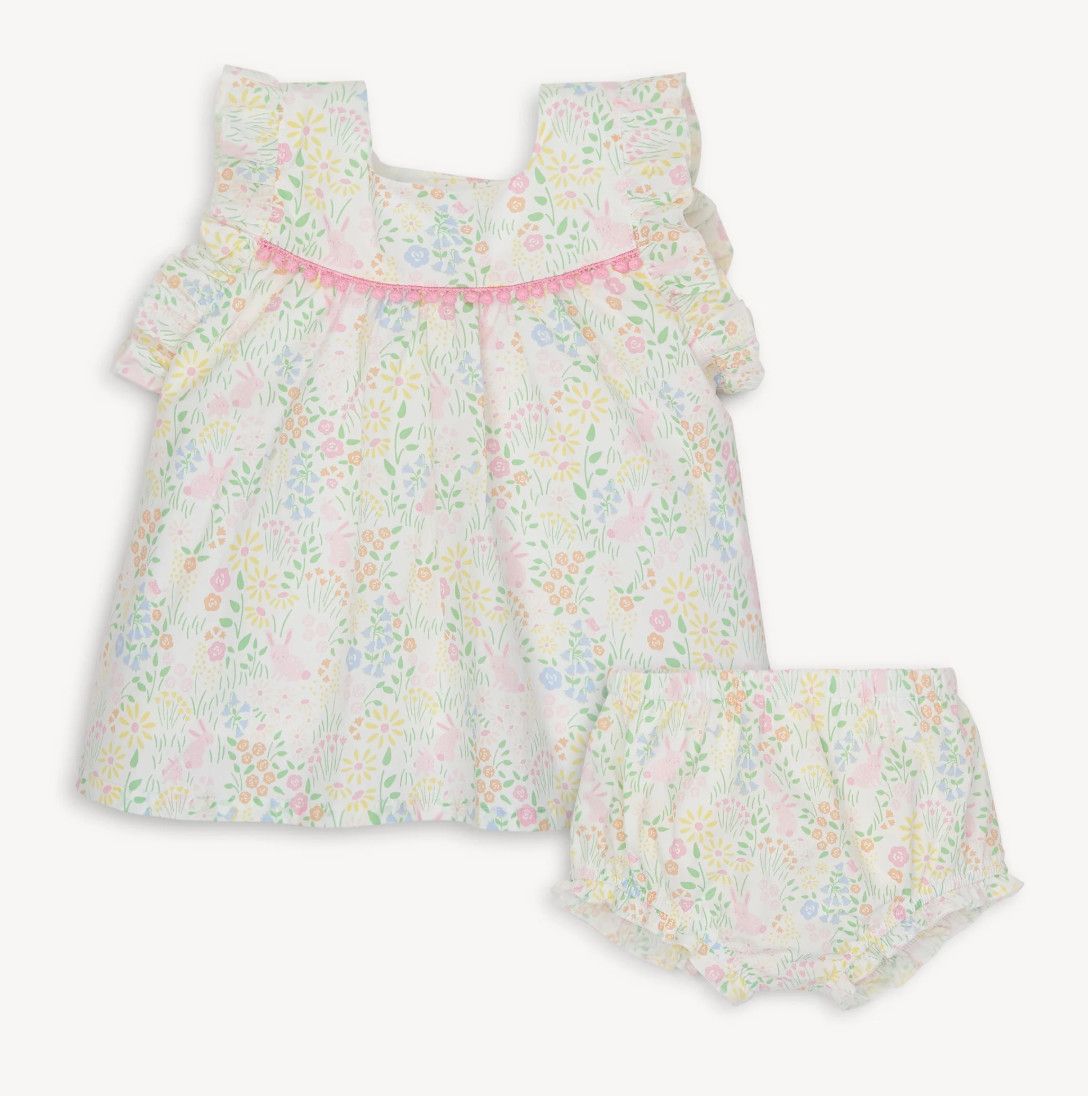 Hoppy Garden Cotton Dress and Diaper Cover Set