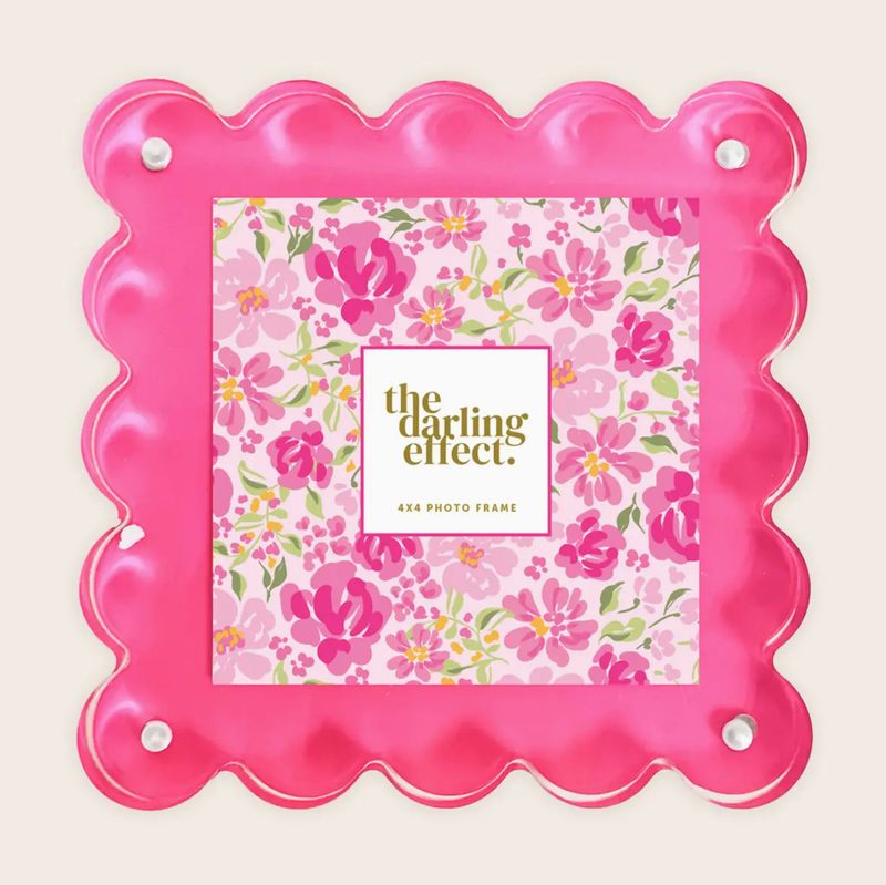 Square Scalloped Acrylic Frame- Hot Pink