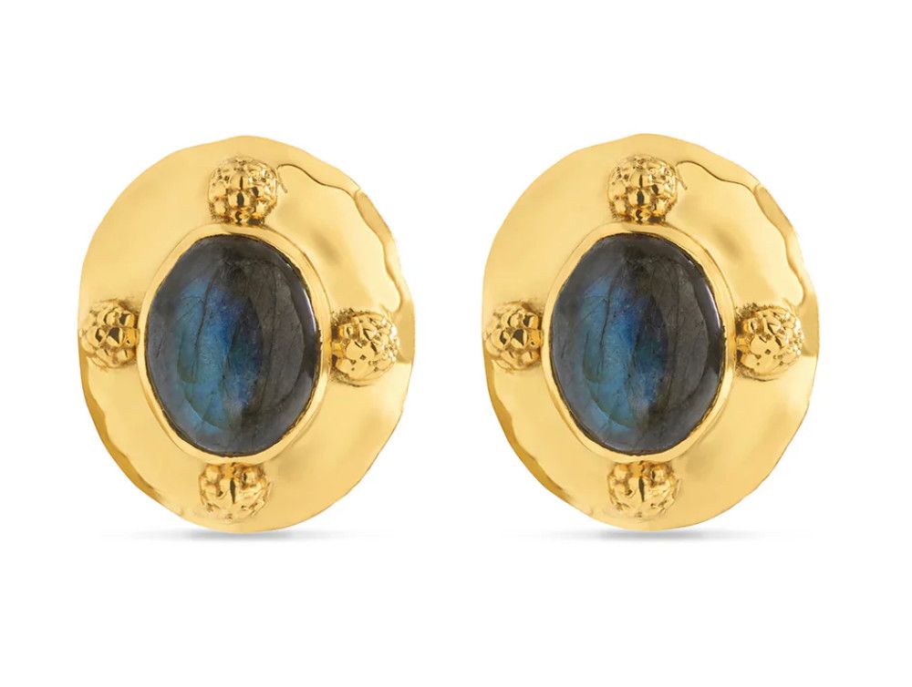 Cleopatra Oval Stud Earrings- Gold/Blue Labradorite