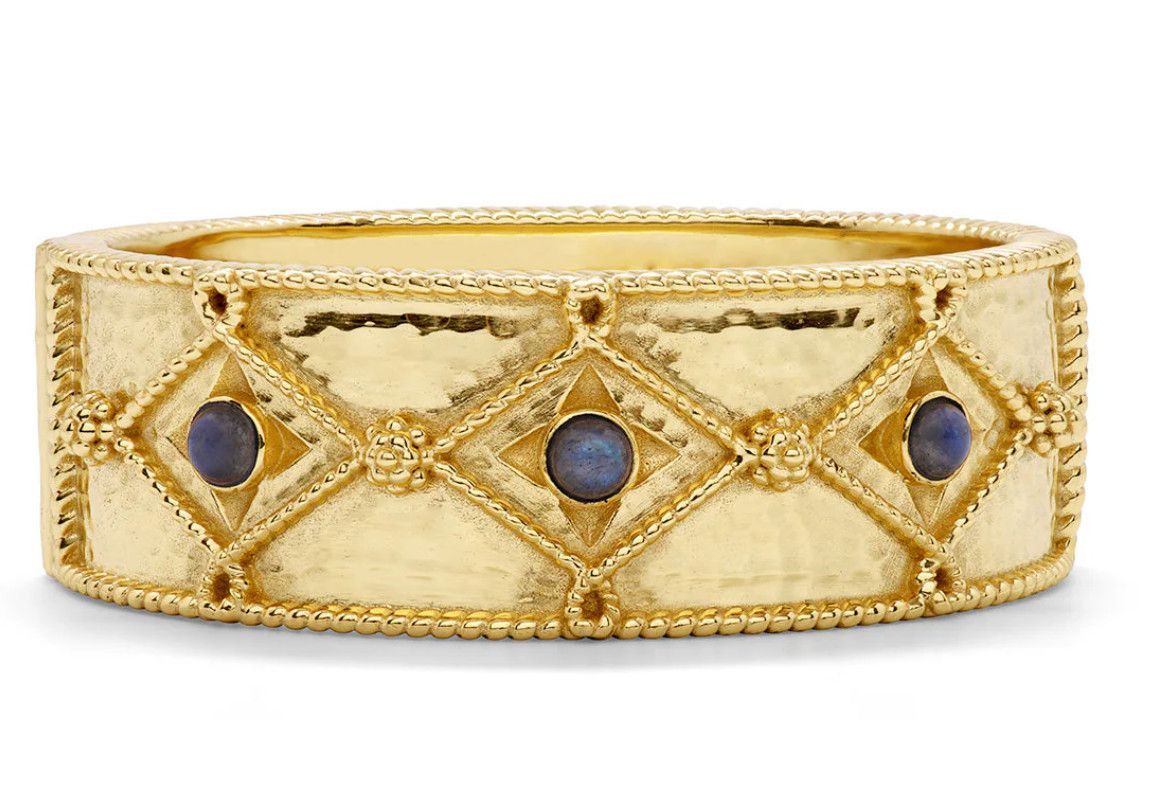 Victoria Hinged Bangle in Hammered Gold/Blue Labradorite