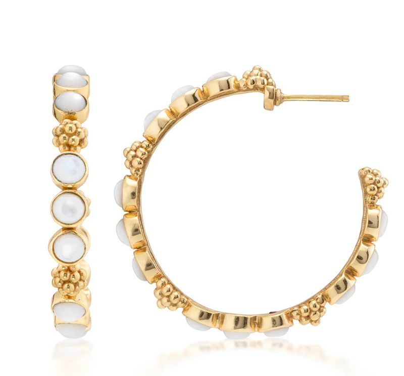Berry Gem Medium Hoop Earring- MOP