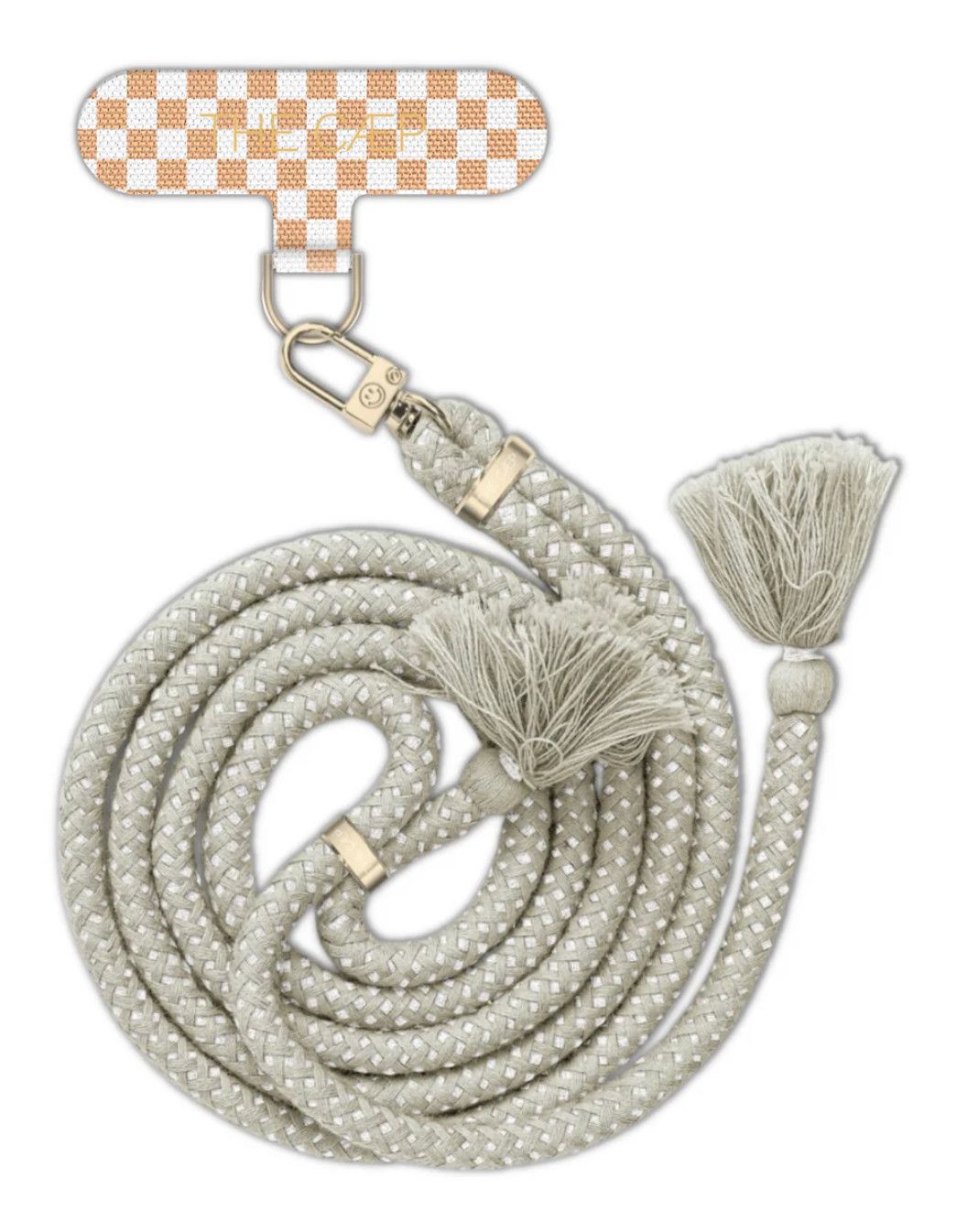 Beige Check Universal Phone Hitch + Tassel Rope