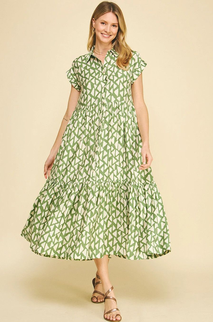 Green Tiered Button Down Maxi Dress