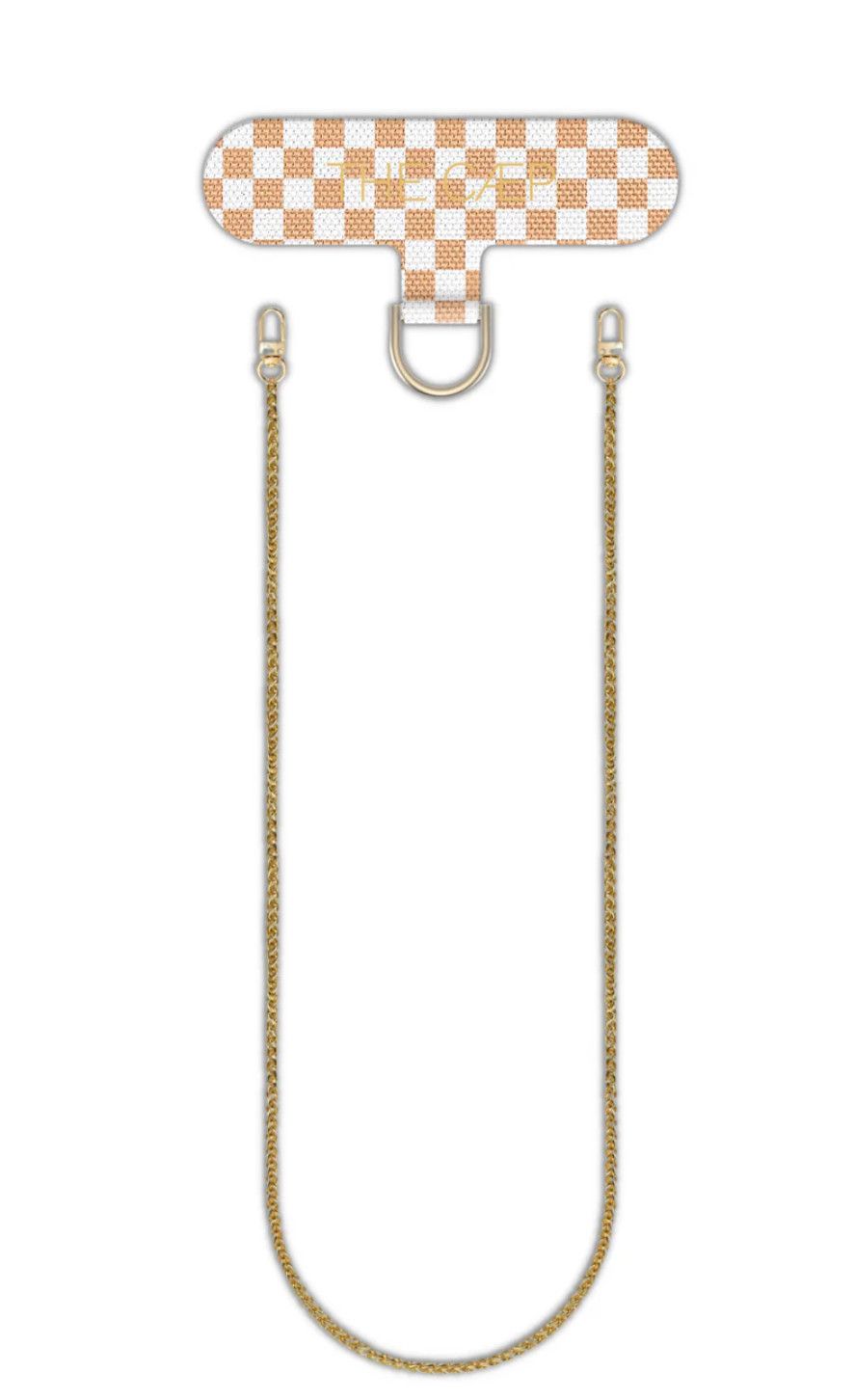 Universal Phone Hitch + Goldi Crossbody Beige Checkered, Regular 47 inches