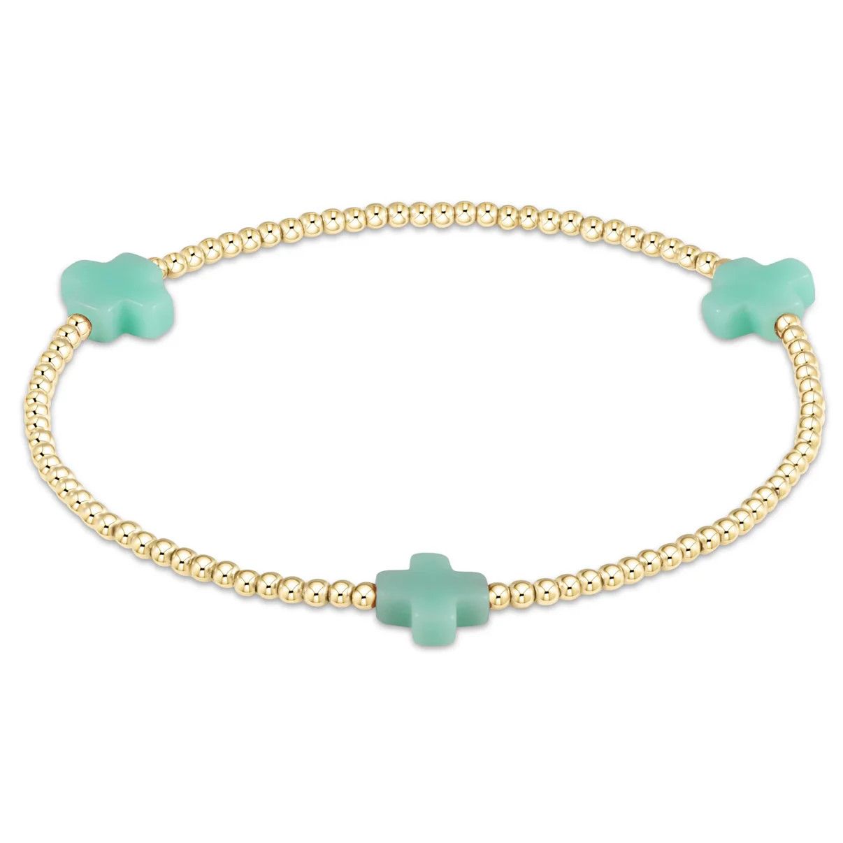 Signature Cross 2mm Beaded Bracelet- Mint
