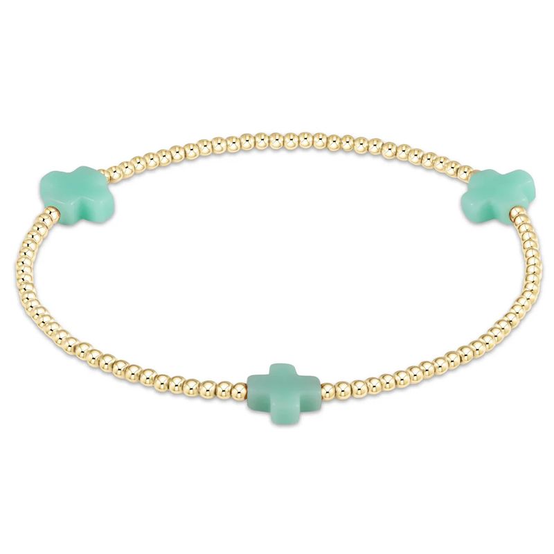 Signature Cross 2mm Beaded Bracelet- Mint