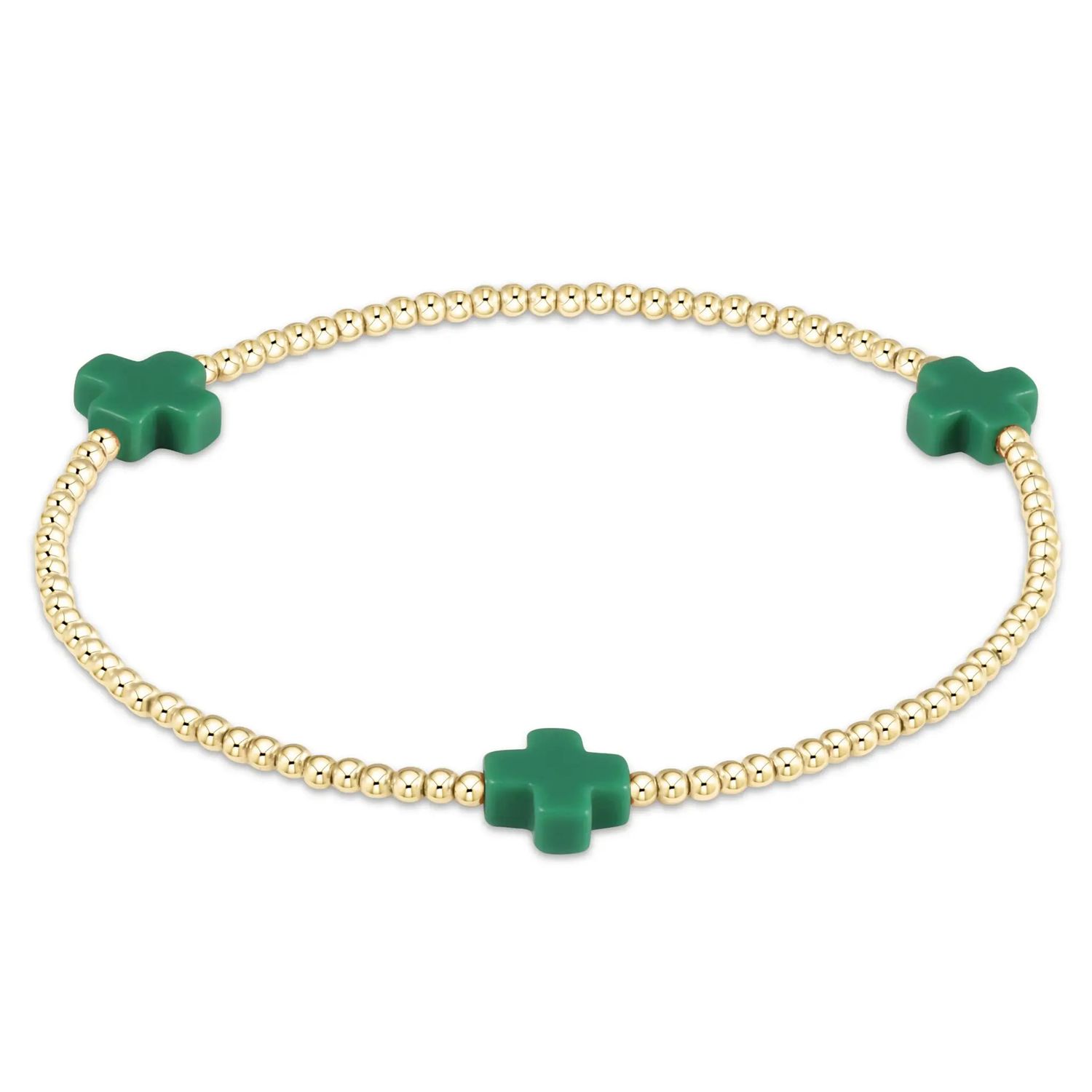 Signature Cross 2mm Beaded Bracelet- Emerald
