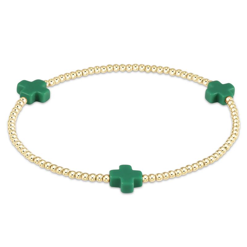 Signature Cross 2mm Beaded Bracelet- Emerald