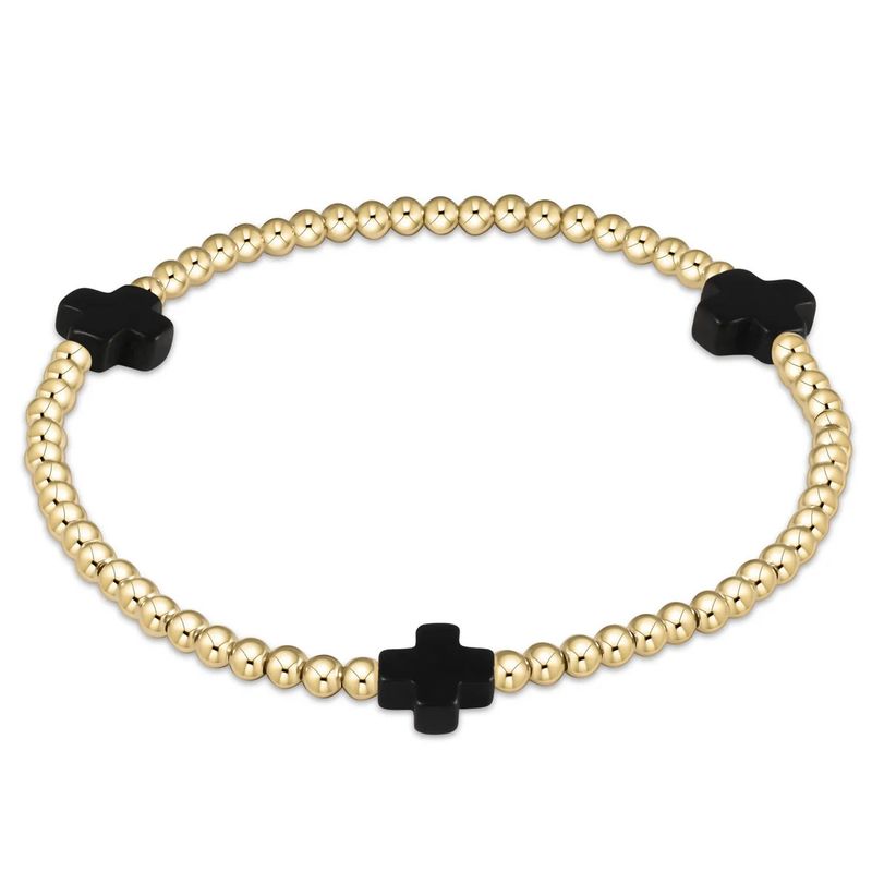Signature Cross 2mm Beaded Bracelet- Onyx