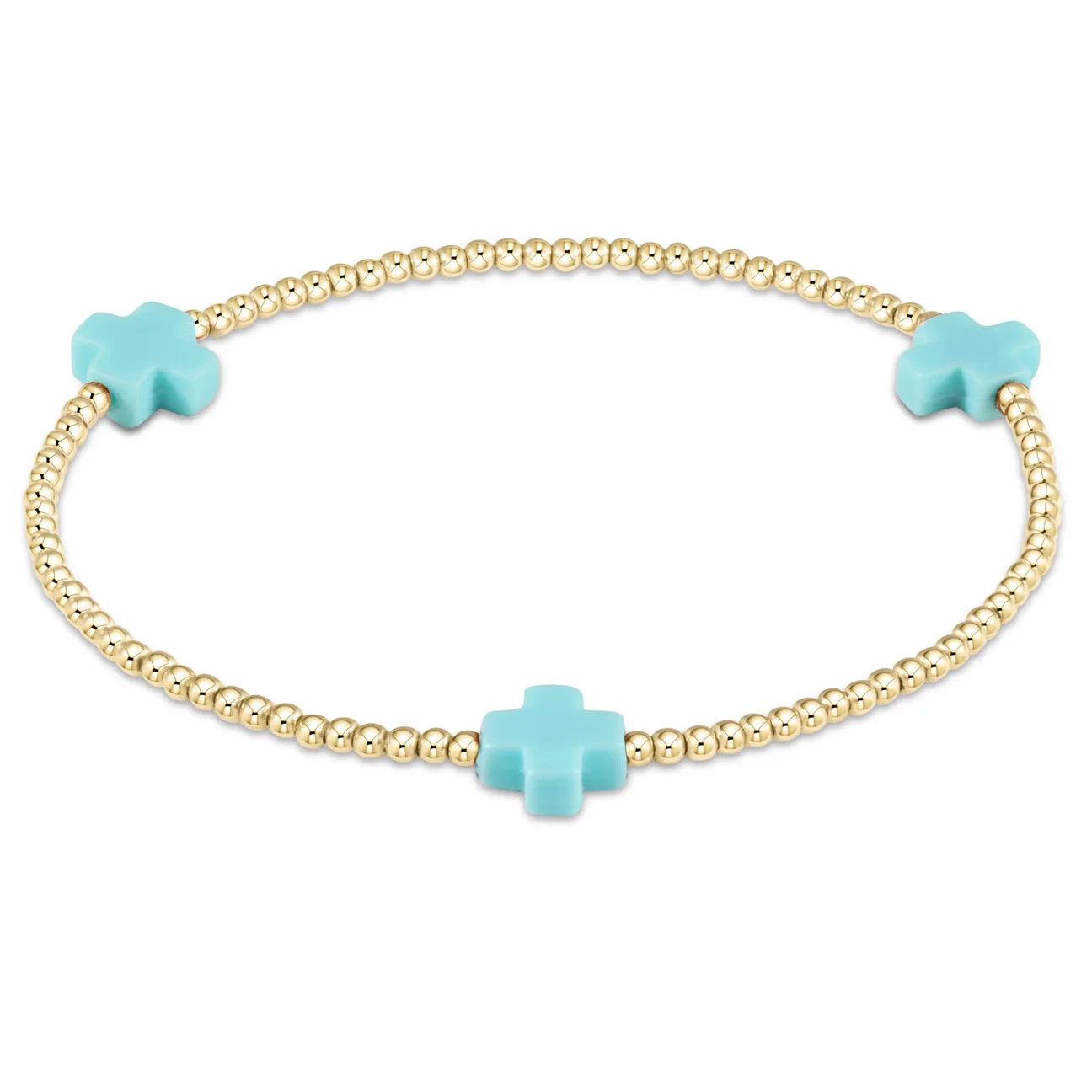 Signature Cross 3mm Gold Bead Bracelet- Turqouise