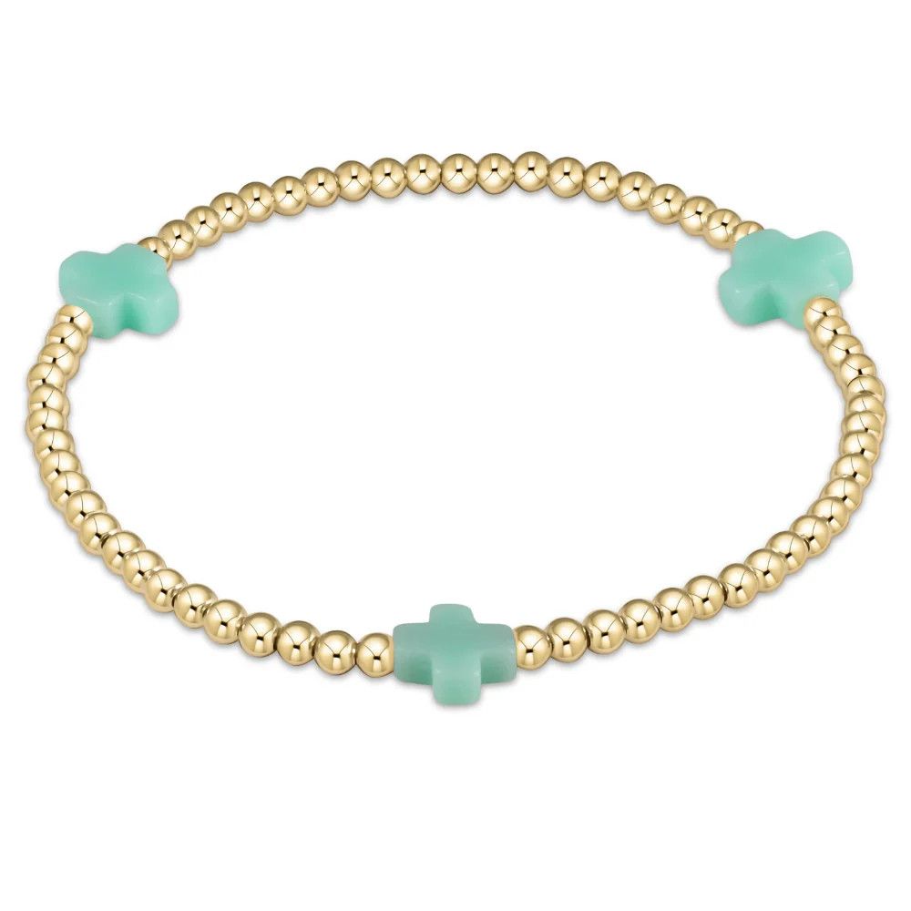 E Newton Signature Cross 3mm Gold Bead Bracelet- Mint