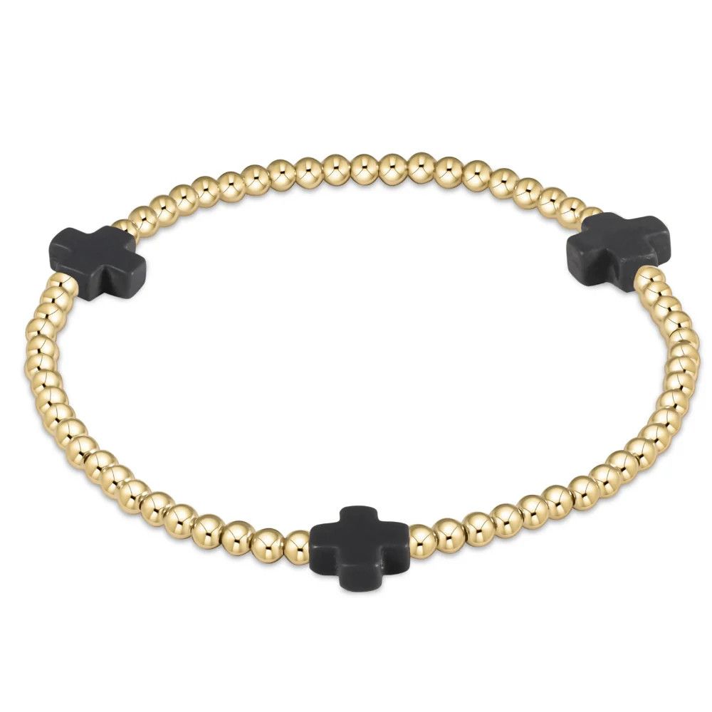EN Signature Cross Gold Pattern 3mm Bead Bracelet- Charcoal