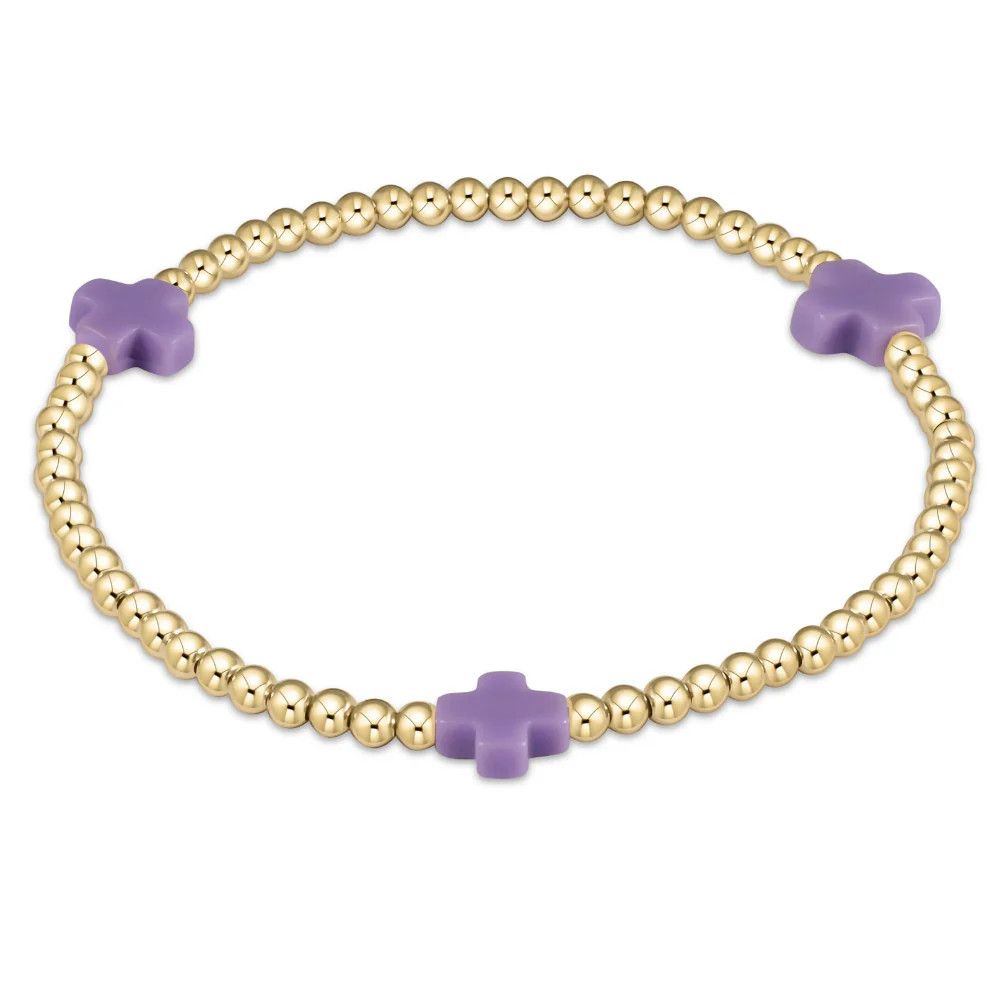 Signature Cross 3mm Gold Pattern Bead Bracelet- Purple