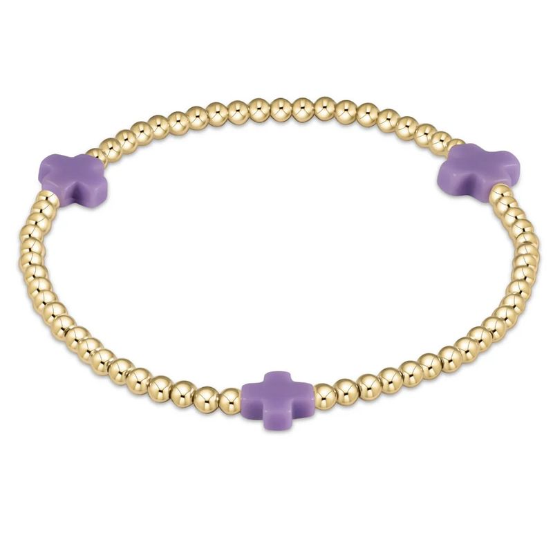 Signature Cross 3mm Gold Pattern Bead Bracelet- Purple