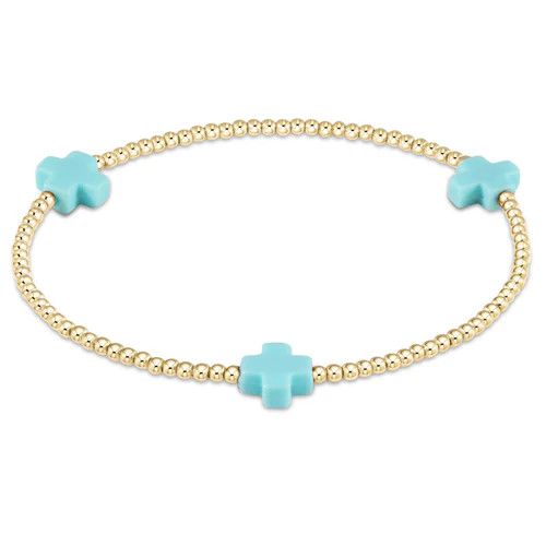 Signature Cross Gold Pattern 2mm Bracelet - Turquoise