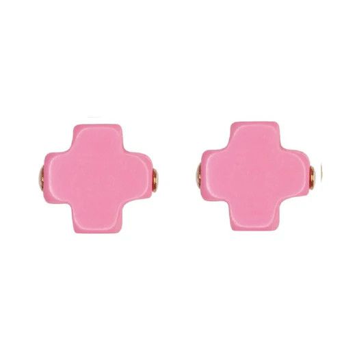 E Newton Signature Cross Stud- Bright Pink