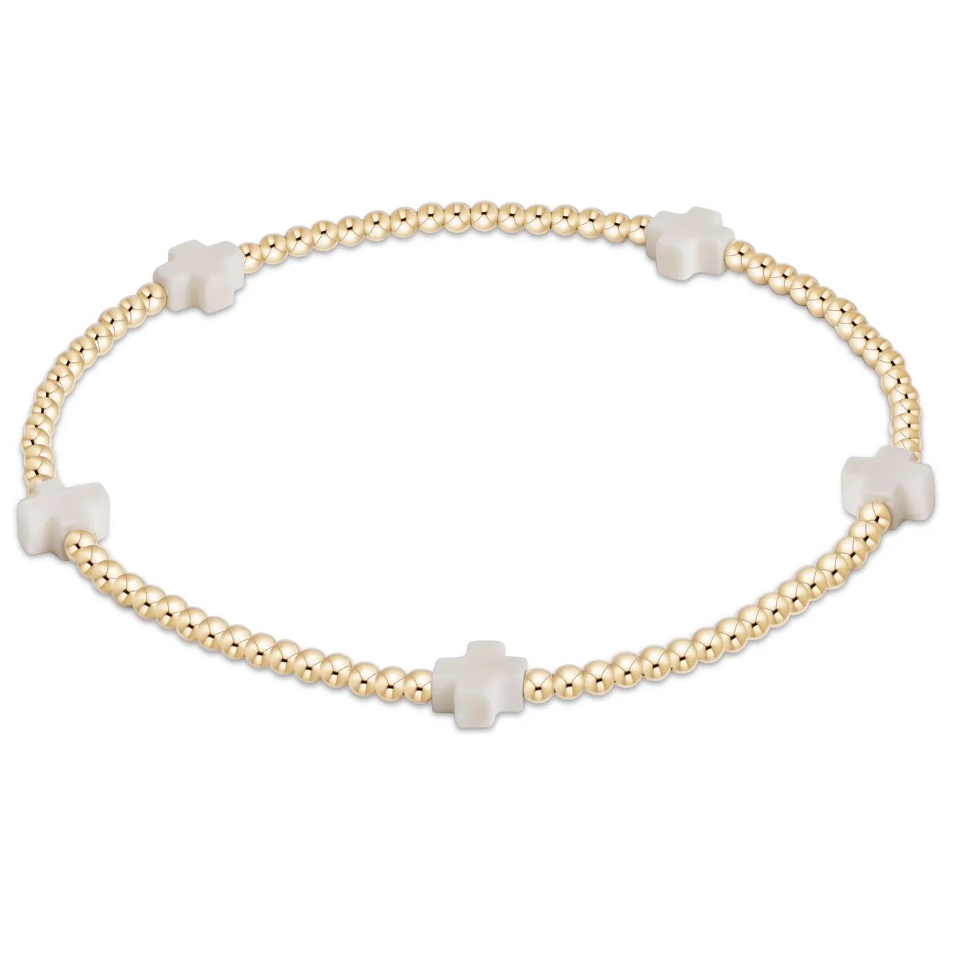 Signature Cross Small Gold Pattern 2mm Beaded Bracelet- Off-White