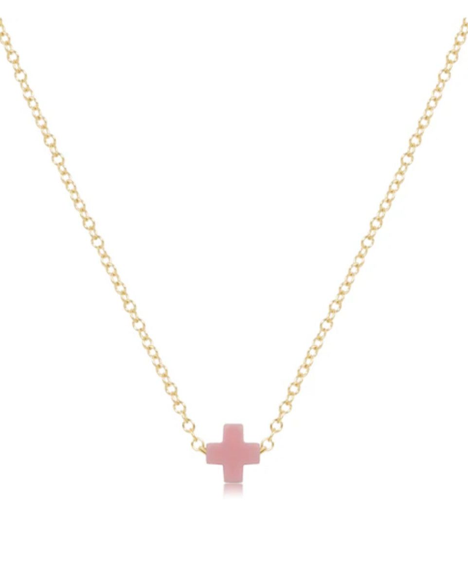 Pink- 16&quot; Necklace Signature Cross Small