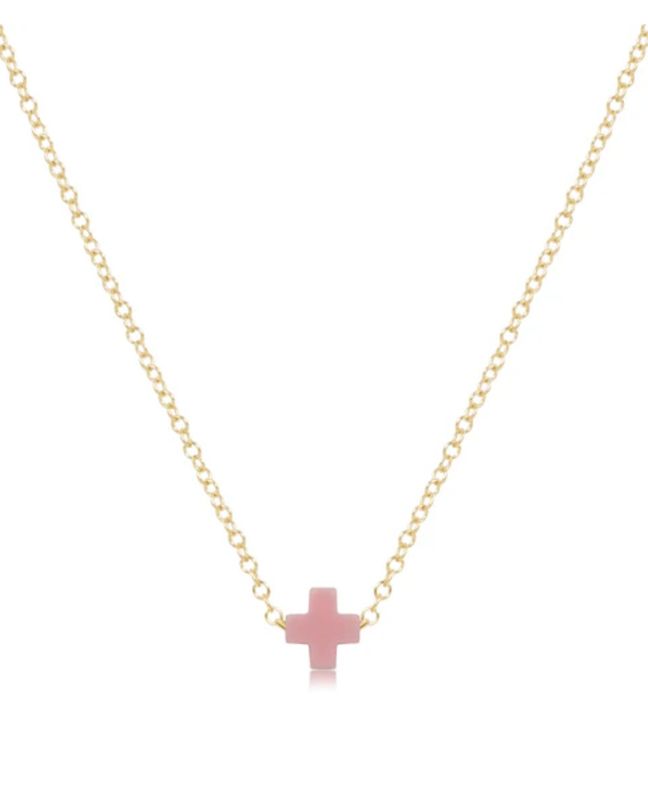 Pink- 16&quot; Necklace Signature Cross Small