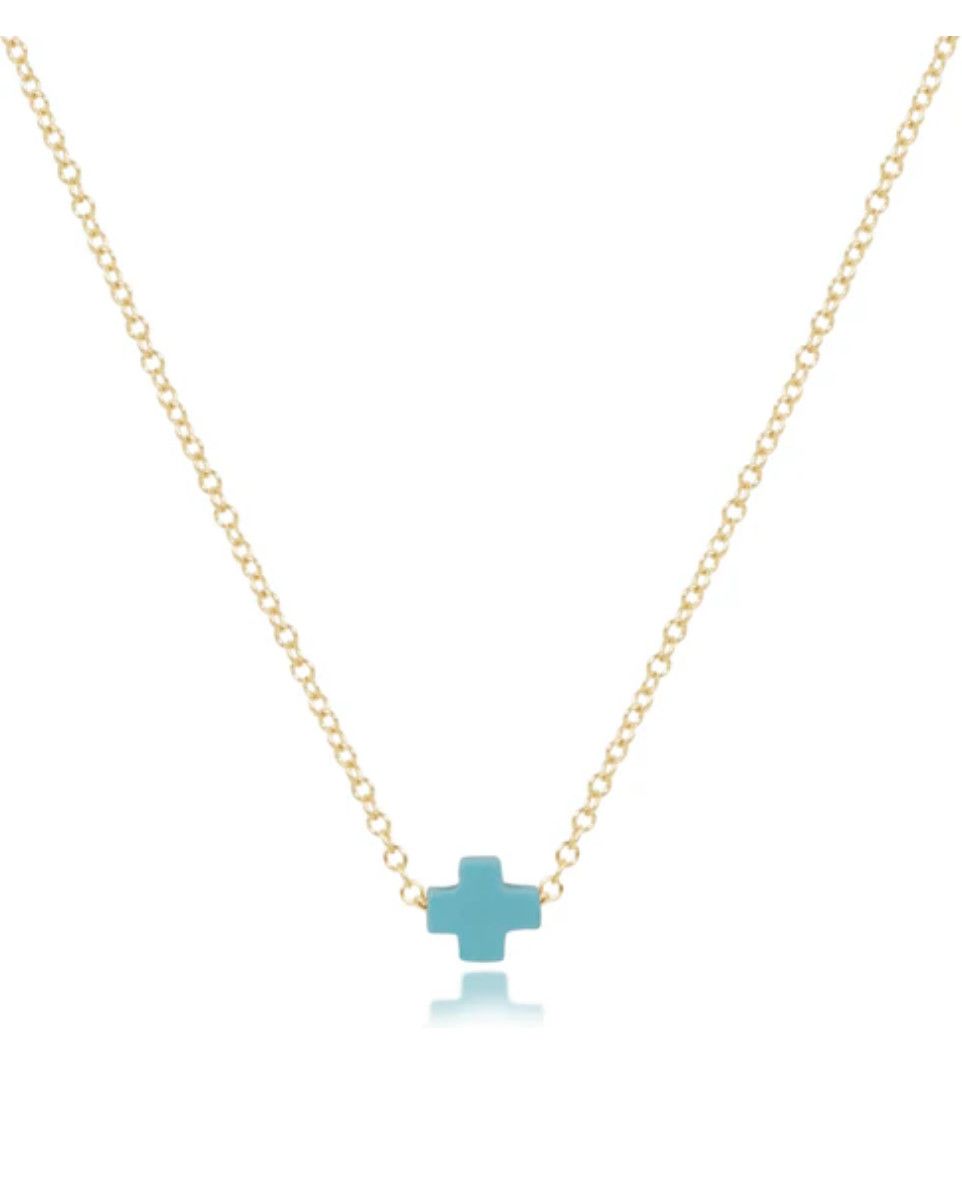 Turquoise- 16&quot; Necklace Signature Cross Small