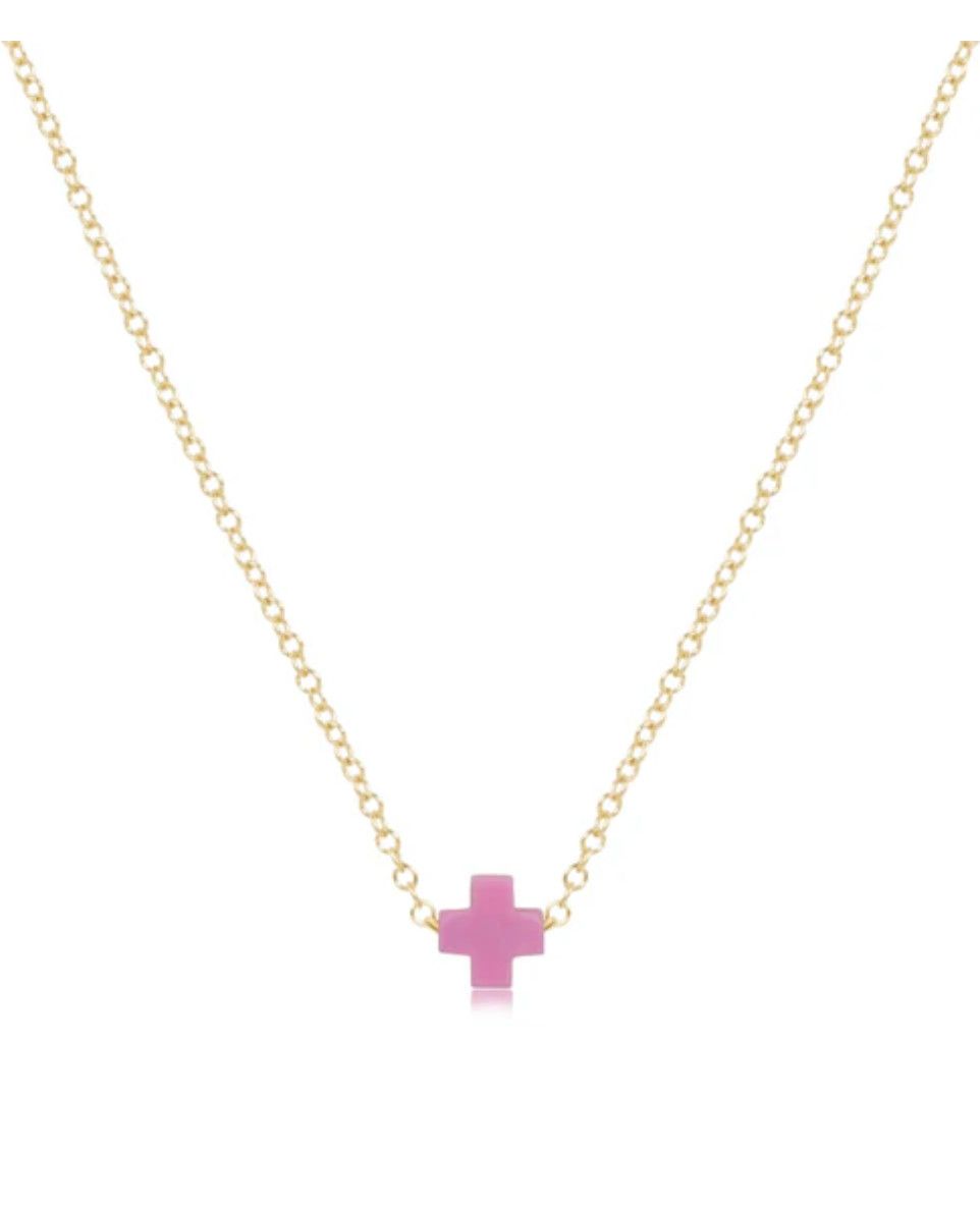 Bright Pink- 16&quot; Necklace Signature Cross Small