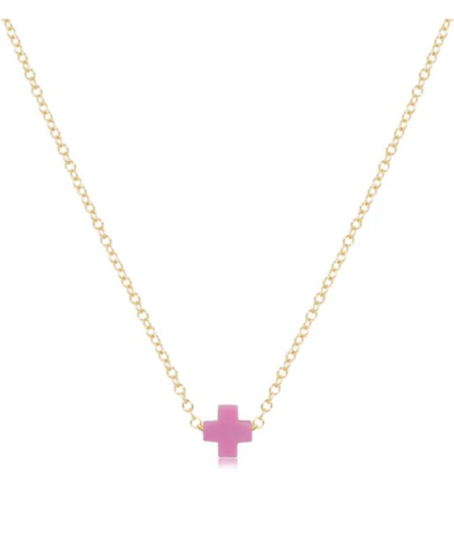Bright Pink- 16&quot; Necklace Signature Cross Small