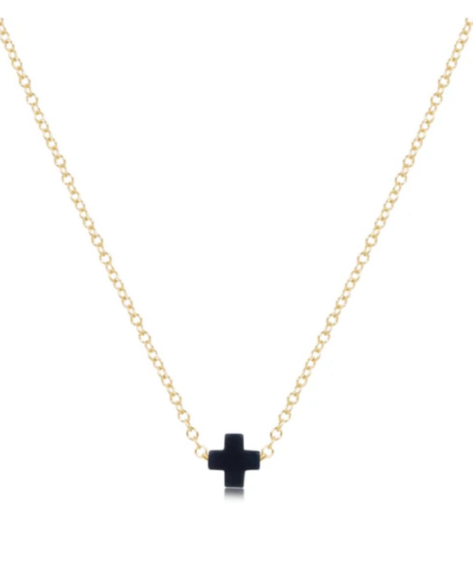 Navy- 16&quot; Necklace Signature Cross Small