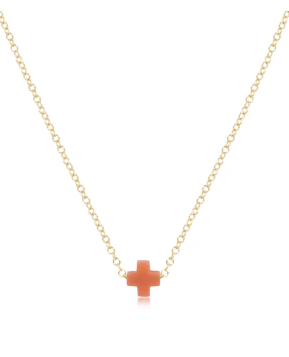Coral- 16&quot; Necklace Gold Signature Cross Small